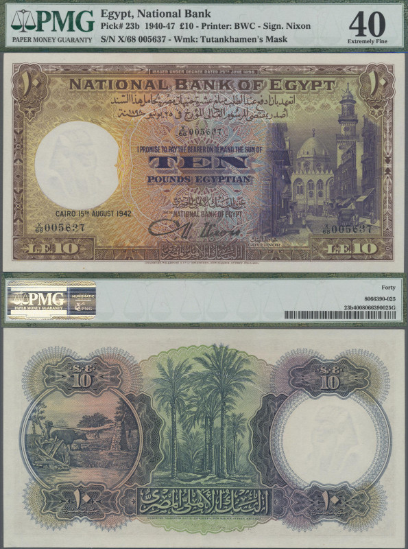 Egypt: National Bank of Egypt 10 Pounds 1942, P.23b, signature Nixon, PMG graded...