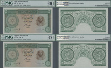 Egypt: Central Bank of Egypt consecutive pair of 5 Pounds 1961, P.38, serial numbers D/7 077620 and 077621, perfect condition and PMG graded 66 Gem Un...