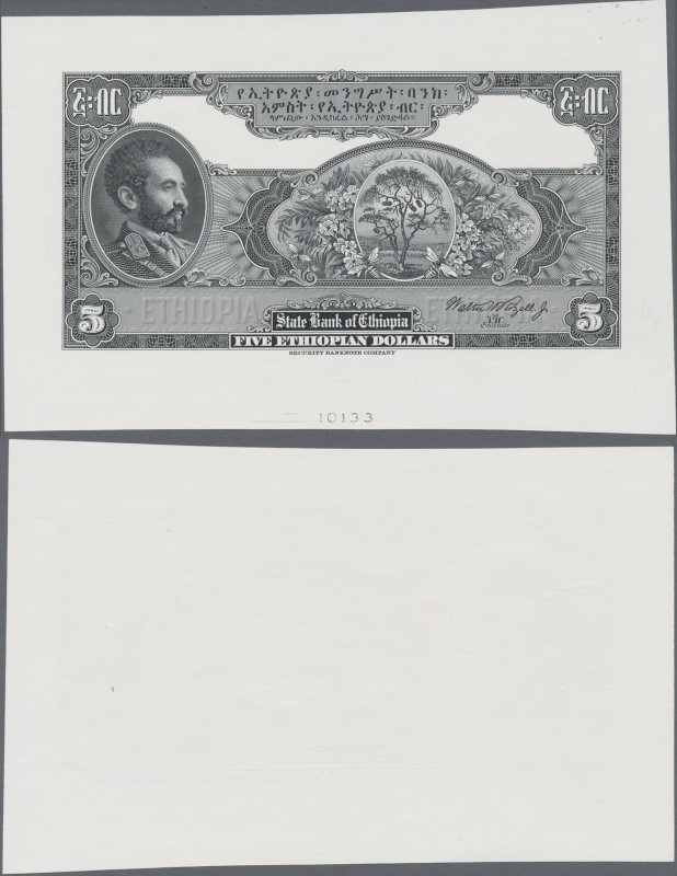 Ethiopia: State Bank of Ethiopia 5 Dollars intaglio printed archival proof by th...