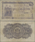 Finland: 100 Markkaa 1898, P.7c, still nice and rare banknote, tiny border tears, lightly stained and small holes at center. Condition: F/F-. Very Rar...