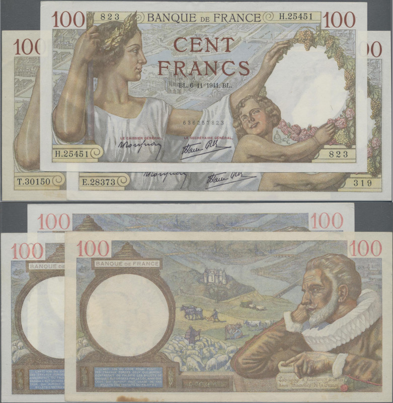 France: Banque de France set with 3 banknotes 100 Francs 1941/42 ”Sully”, P.94 (...