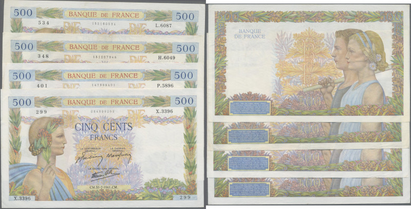 France: Banque de France set with 4 banknotes 500 Francs 1941/42 ”La Paix”, P.95...