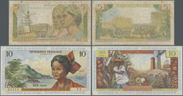French Antilles: Institut d'Émission des Départements d'Outre-Mer, series ND(1964), pair with 5 Francs with signatures: André Postel-Vinay & Bernard C...