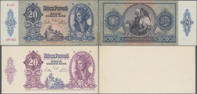 Hungary: Magyar Nemzeti Bank intaglio printed front proof for 20 Pengö 1941on cardboard without underprint colors, P.109p in aUNC and additionaly 1 or...