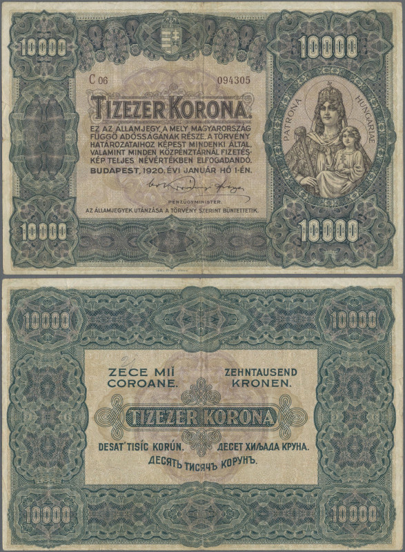 Hungary: Ministry of Finance 10.000 Korona 1920 with brown serial number C06 094...