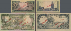 Indonesia: Bank Indonesia, almost complete SPECIMEN set of the animal series 1957 with 5, 10, 50, 100, 500, 1000 and 2500 Rupiah Specimen, P.49s, 49As...