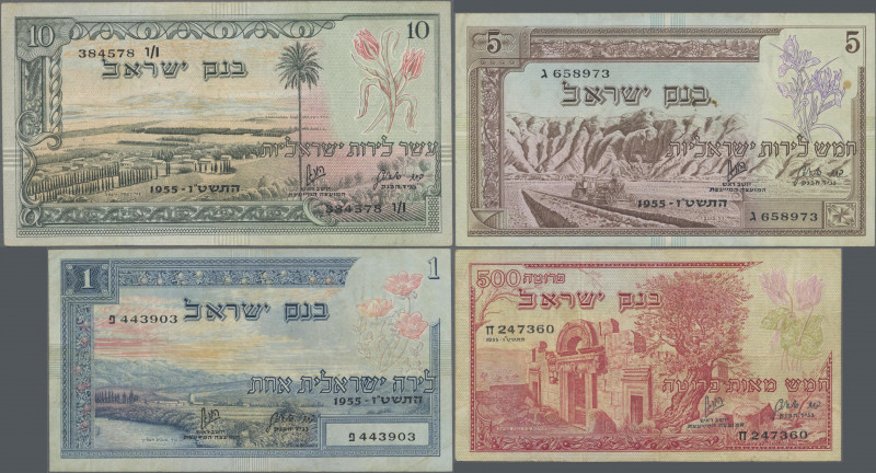 Israel: Bank of Israel, series 1955, set with 5 banknotes comprising 500 Pruta (...