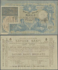 Italy: rare contemporary advertising banknote showing 1000 Lire on front as well as a rare issue of 25 Lire, while on back is a lot of text regarding ...