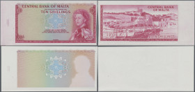 Malta: Central Bank of Malte progressive proof pair of the 10 Shillings L.1967 (1968), P.28p, both with border pieces at left and hand cut from paper ...