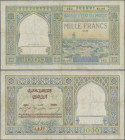 Morocco: Banque d'État du Maroc 1000 Francs 1950, P.16c, still intact without larger damages, just one tiny hole at center, minor stains and a few fol...