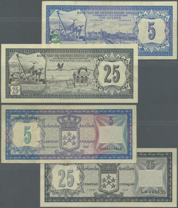 Netherlands Antilles: set of 2 notes containing 25 Gulden 1972 P. 10a (aUNC) and...