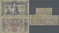 Russia: Rostov on Don, pair with 1000 Rubles 1919 (P.S418b, both with serial number BT 00004, aUNC), and Far Eastern Region 5, 10 and 25 Kopeks remain...