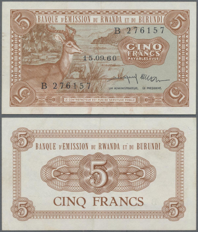 Rwanda-Burundi: Banque d'Émission du Rwanda et du Burundi 5 Francs, dated 15th S...