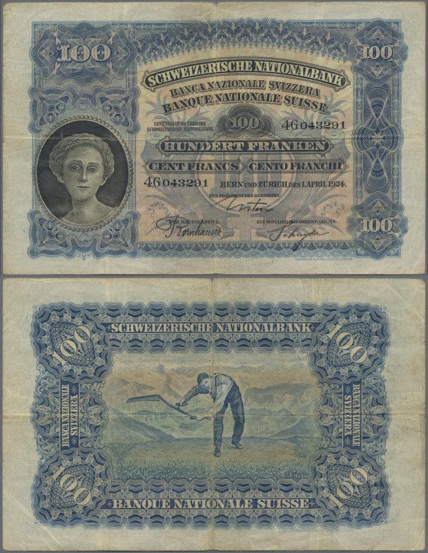 Switzerland: 100 Franken 1924 P. 35a signatures: Usteri / Schnyder / Bornhauser ...