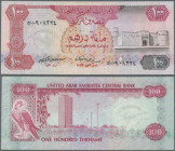 United Arab Emirates: 100 Dirhams ND P. 10 in more rarely seen condition, with crisp original paper, bright colors, no holes or tears, light center be...