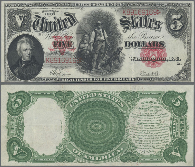 United States of America: 5 Dollars Legal Tender Note 1907, P.186 (Fr. #91) Sign...