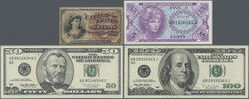 United States of America: Nice lot with 19 banknotes Federal Reserve Bank, MPC and Fractional Currency, comprising 3x 2 Dollars series 1976 (UNC), 2x ...