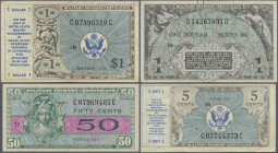 United States of America: Lot with 12 Military Payment Certificates 5 Cents – 10 Dollars, comprising series 461 (50 Cents, 1 Dollar, P.M4, M5 – F), se...