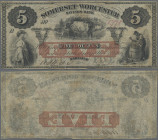 United States of America: The Somerset and Worcester Savings Bank 5 Dollars 1862 Obsolete Currency, P.NL, tiny pinholes and lightly toned paper, Condi...
