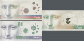 Testbanknoten: Set of 4 different Test Notes ”Mona Lisa” by Oberthur Fiduciaire (France). All 4 notes are offset printed with different security featu...