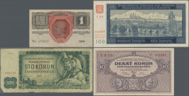 Czechoslovakia: Set of 31 banknotes containing 4 x 1 Krone 1916 (Austria-Hungary), 1 x 1 Koruna 1919 (P.6), 1 x 10 Korun 1927 (P.20) 11 banknotes from...