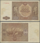 Poland: Mappe mit 146 philatelistischen Belegen, Briefmarken, HWP und Banknoten Polen, dabei u.a. 1000 Zlotych 1946 (P.122, F/F+). Besichtigung erbete...
