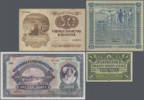 Alle Welt: Album with 350 banknotes and 140 coupons and tax vouchers from all over the world, comprising for example Czechoslovakia 5000 Korun 1920 Sp...