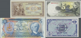 Alle Welt: Lot with 33 banknotes from all over the world, comprising for example Canada 5 Dollars 1972 (P.87a, aUNC), Yugoslavia 50 Dinara 1946 (P.64b...