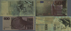 Alle Welt: Collectors album with 57 gold foil notes, for example Italy 100.000 Lire Manzoni (P.100 for type), Germany Federal Republic 1000 Deutsche M...