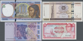 Africa: Huge lot with 46 banknotes Africa, comprising for example Equatorial Guinea 5000 Bipkwele on 500 Pesetas Guineanas 1980 (P.19, UNC), West Afri...