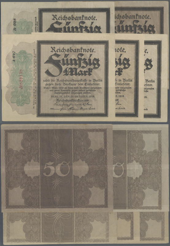 Deutschland - Deutsches Reich bis 1945: Lot mit 5 Banknoten 50 Mark 1918 ”Trauer...