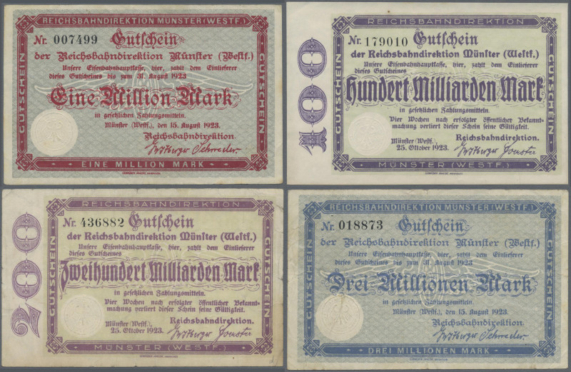 Deutschland - Reichsbahn: RBD Münster (Westf.), Lot mit 11 Banknoten, mit 2x 1 M...