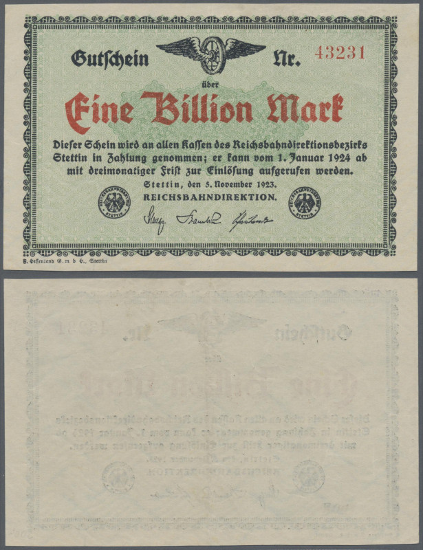 Deutschland - Reichsbahn: Stettin, Pommern, Reichsbahndirektion, 1 Billion Mark,...