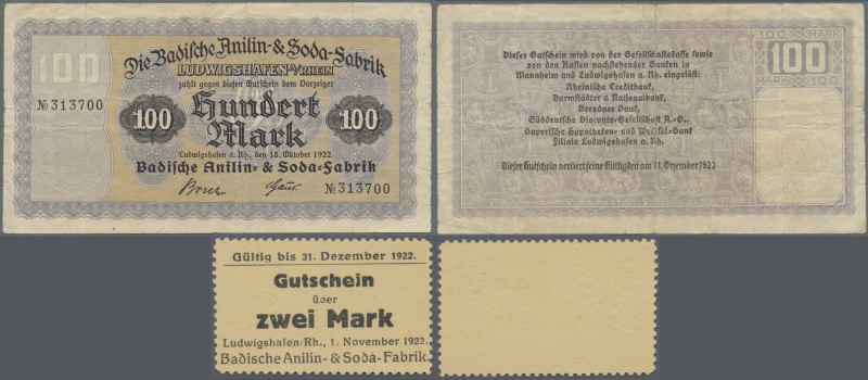 Deutschland - Notgeld - Pfalz: Ludwigshafen, BASF, 100 Mark, 15.10.1922, Uschr. ...