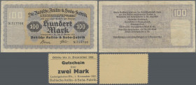 Deutschland - Notgeld - Pfalz: Ludwigshafen, BASF, 100 Mark, 15.10.1922, Uschr. Bosch - Gaus, Erh. III, 2 Mark, - 31.12.1922, Kartonmarke, Erh. I, 1 M...