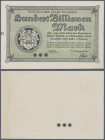 Deutschland - Notgeld - Rheinland: Duisburg, Rheinland, Stadt, 100 Billionen Mark, 25.9.1923, ohne KN, entwertet durch drei Aktenlöcher, angeblich nur...