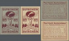Deutschland - Notgeld - Sachsen-Anhalt: Aschersleben, Paul Koch, 10 Pf., o. D., auf grauem bzw. sämischem Karton, Erh. I, total 2 Scheine
 [differenz...