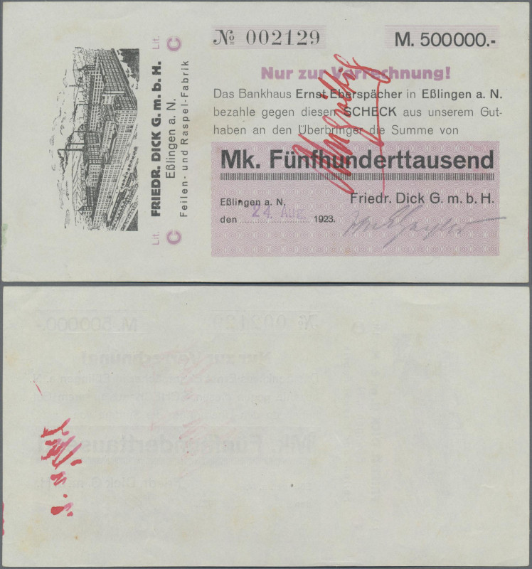 Deutschland - Notgeld - Württemberg: Esslingen, Friedr. Dick G.m.b.H., 500 Tsd. ...