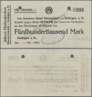 Deutschland - Notgeld - Württemberg: Esslingen, Albert Huttenlocher, 500 Tsd. Mark, 3.8.1923 (Tag und Monat gestempelt), Scheck auf Bankhaus Ernst Ebe...