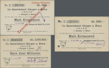 Deutschland - Notgeld - Württemberg: Giengen an der Brenz, Margarete Steiff G.m.b.H., 1000 Mark, 2.2.1923, lochentwertet, 2 Mio. Mark, 24.8.1923, 20 M...