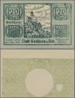 Deutschland - Notgeld - Württemberg: Kirchheim u. Teck, Stadt, 20 Mark, 31.10.1918, Probedruck in dunkelgrün auf hellgrünem Unterdruck, Originalformat...