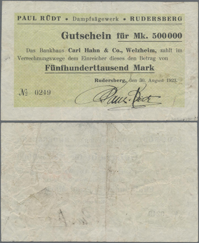 Deutschland - Notgeld - Württemberg: Rudersberg, Dampfsägewerk Paul Rüdt, 500 Ts...