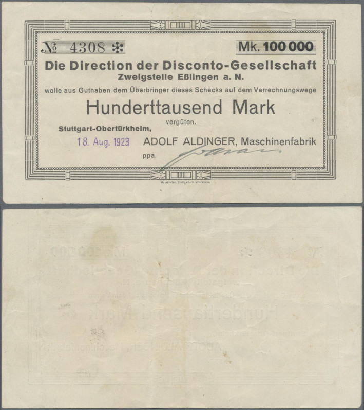 Deutschland - Notgeld - Württemberg: Stuttgart - Obertürkheim, Adolf Aldinger Ma...