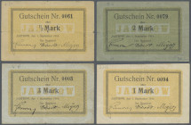 Deutschland - Notgeld - Ehemalige Ostgebiete: Jastrow, Westpreußen, Magistrat, 2 x 1/2, 3 x 1, 3 x 2, 3 x 3 Mark, 1.9.1914, 4 Scheine unentwertet, Erh...