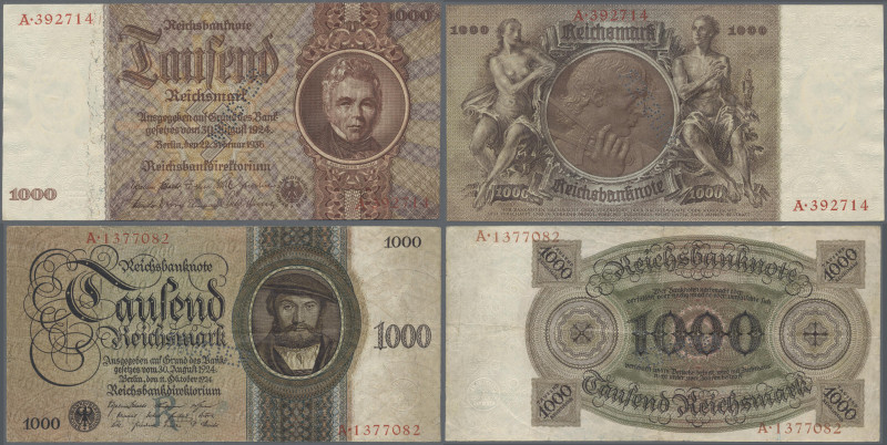 Deutschland - DDR: Lot mit 5 Banknoten zu 1000 Reichsmark 1924 (Q,R,T) und 1936 ...