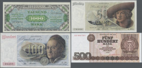 Deutschland - Sonstige: Kleines Sammelalbum mit 57 Banknoten Alliierte Besatzung bis DDR, dabei u.a. 1000 Mark 1944 AMC (Ro.207c, UNC), 50 DM 1948 (Ro...