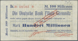 Deutschland - Notgeld: Album mit 211 Notgeldscheinen, durchweg nur Großnotgeld, dabei u.a. Chemnitz 100 Millionen Mark Scheck der Deutschen Bank 1923,...
