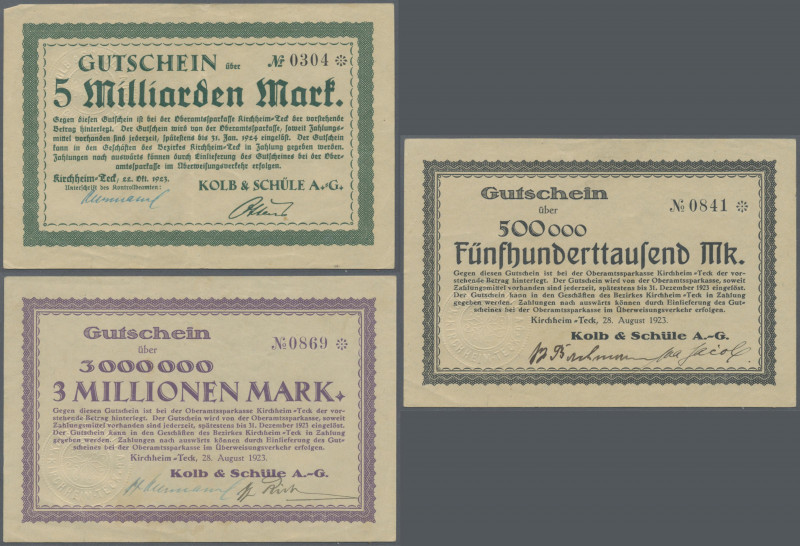 Deutschland - Notgeld - Württemberg: Kirchheim / Teck, Kolb & Schüle A.-G., 3 x ...