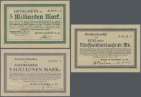 Deutschland - Notgeld - Württemberg: Kirchheim / Teck, Kolb & Schüle A.-G., 3 x 500 Tsd. Mark, 23 x 3 Mio. Mark, 28.8.1923, 34 x 5 Mrd. Mark, 22.10.19...