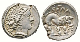 Gaule Cisalpine, IIIe - IIe siècle avant J.-C.
Drachme au type de Marseille, Boii-Cenomani, AG 3.3 g. 
Avers : Tête féminine à droite dans un cercle...